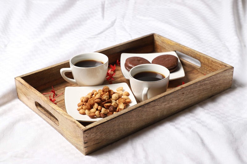 GoCraft Handmade Classic Wooden Tray â€“ Medium 15" Serving Tray for Kitchen, Dining, and Home Use â€“ Elegant Wood Serveware for Food, Drinks, Snacks, Coffee, Tea, Breakfast, Parties & Everyday Use - Image 2